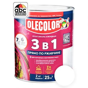 ГРУНТ-ЭМАЛЬ ПО РЖАВЧИНЕ 3в1 Ole Color 0,9кг БЕЛАЯ — изображение 1