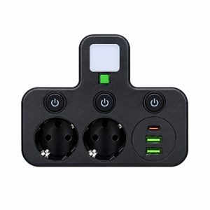 Адаптер двойной 2USB 1Type-c с индикатором черный — изображение 1