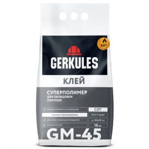 Клей для кафеля Суперполимер GM-45 10кг, Геркулес — изображение 1