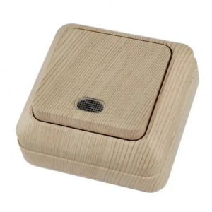 Выключатель накладной 1кл. с индикатором сосна Ладога проходной "TDM" — изображение 1